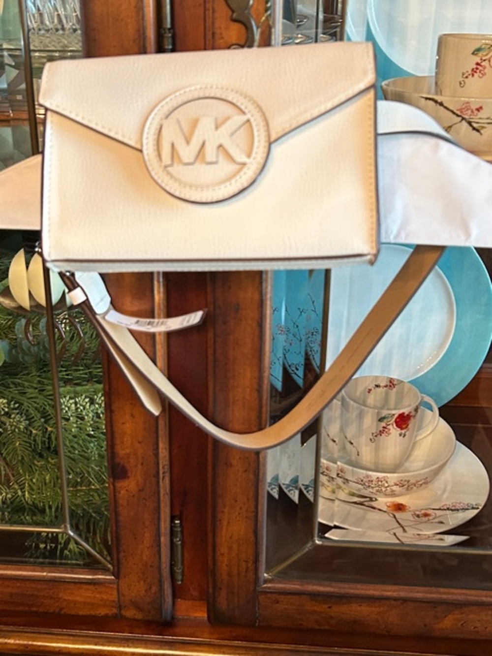 Michael Kors Cream Leather MK Logo Crossbody Envelope Bag